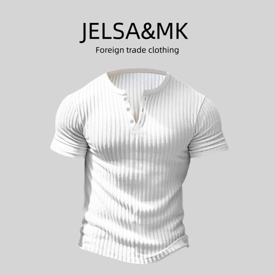 

Мужская однотонная футболка JELSA&MK ort Sve, универсальная повседневная футболка Генри Ирта, лето 2024, трансграничная этническая одежда