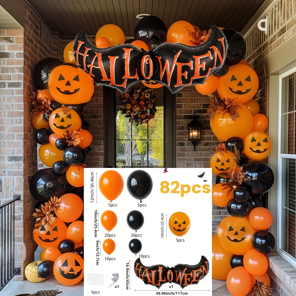 72 Halloween-Ballonsets, schwarze und orangefarbene Ballons, zur Dekoration von Horrorpartys, Jubiläen, Abschlussfeiern und Geburtstagen. – Detail 4