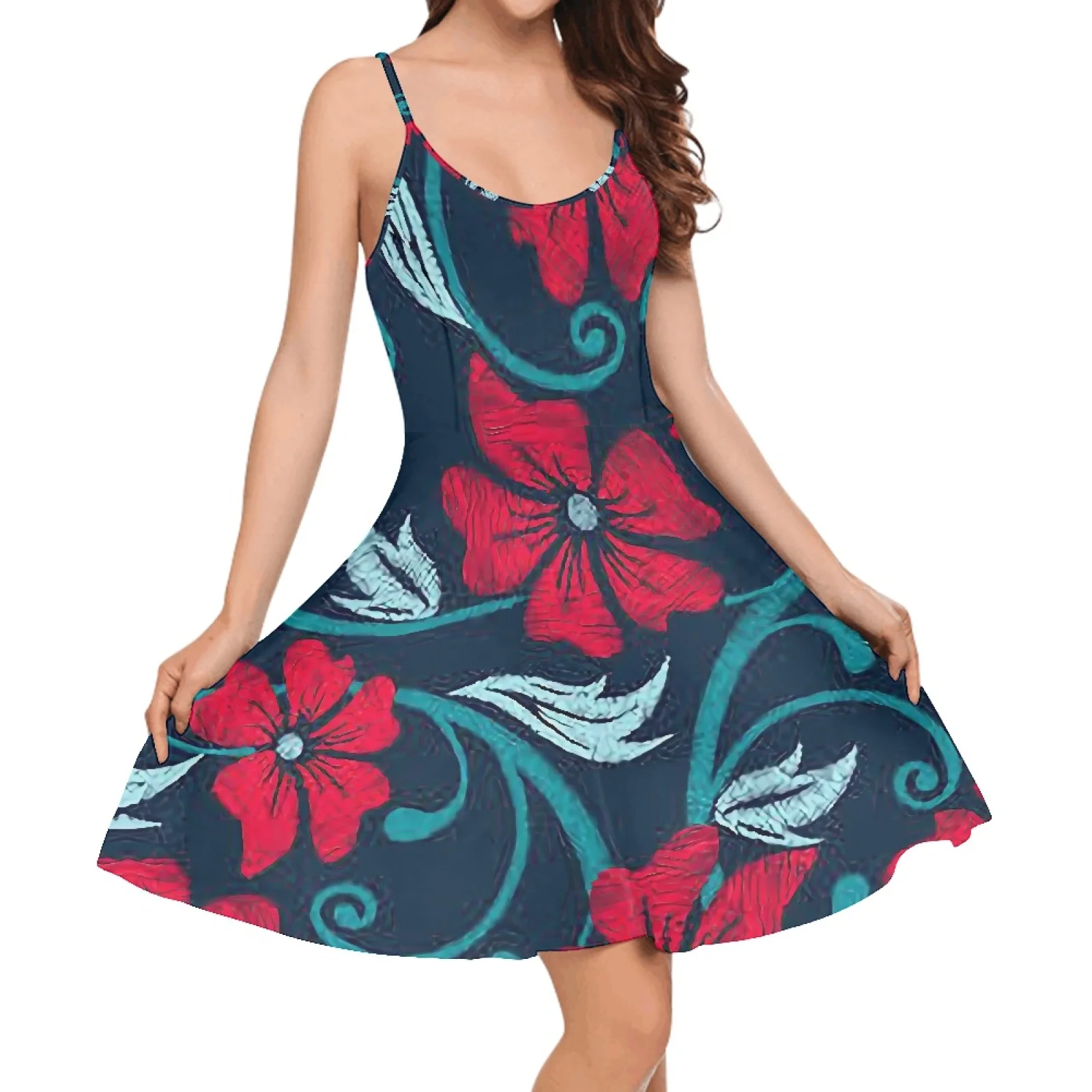 

2024 Polynesia Hawaii Samoa Tattoo Printing Theme Halter Dress Summer Sexy Fashion Beach Oversized Women O Collar Dress