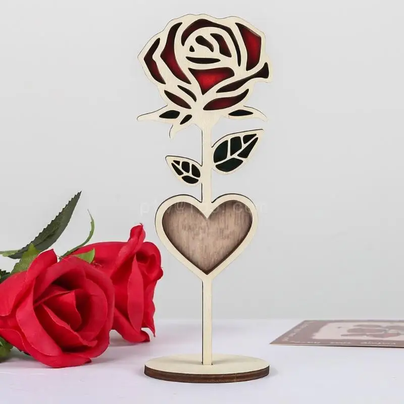 Wood Rose Flower with Stand Engraved Wood Flower Mom Name Plaques Gift for Mother Day Birthday Table Desktops Decors