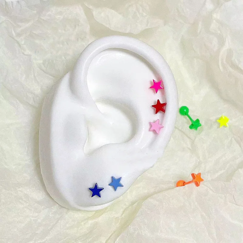 1PC  Y2K Stainless Steel Fluorescent Star Helix Piercing Cartilage Earring  Colorful Paint Simple Body Piercing