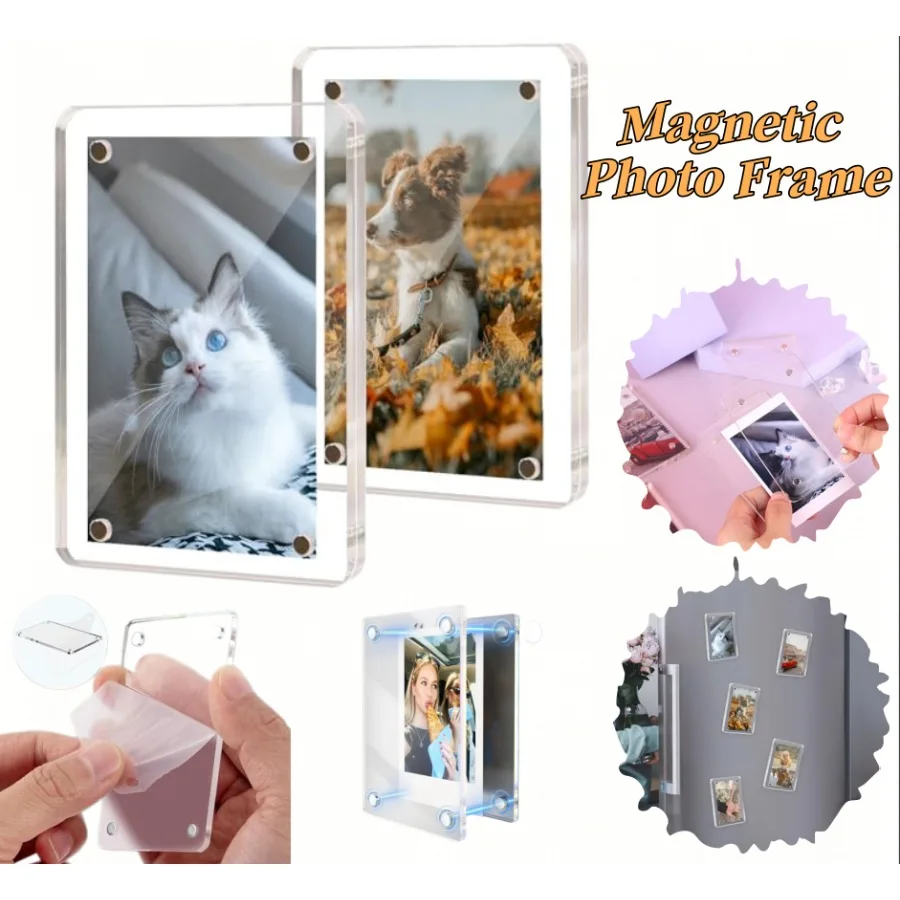 1/3/5pcs Transparent Photo Frame Magnetic Poster Display Stand 3/4inch Acrylic Fridge Magnet Photo Frame Household Decoration
