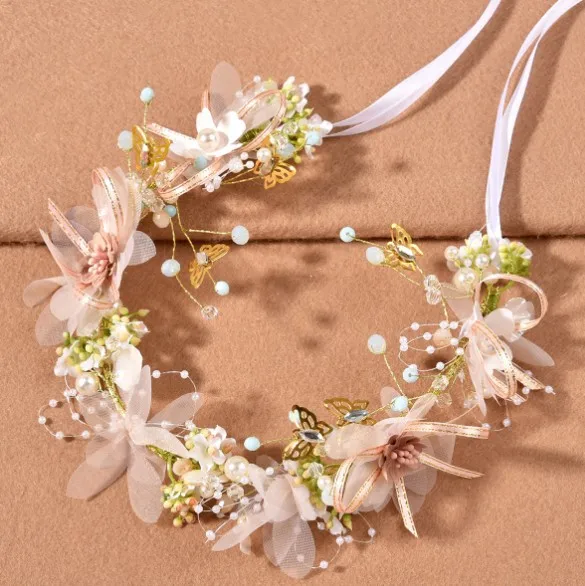 Party Hair Accessories Girl Flower Wreath Crown Bride Bridesmaid Hairband Headdress White butterfly Dragonfly Floral Headband