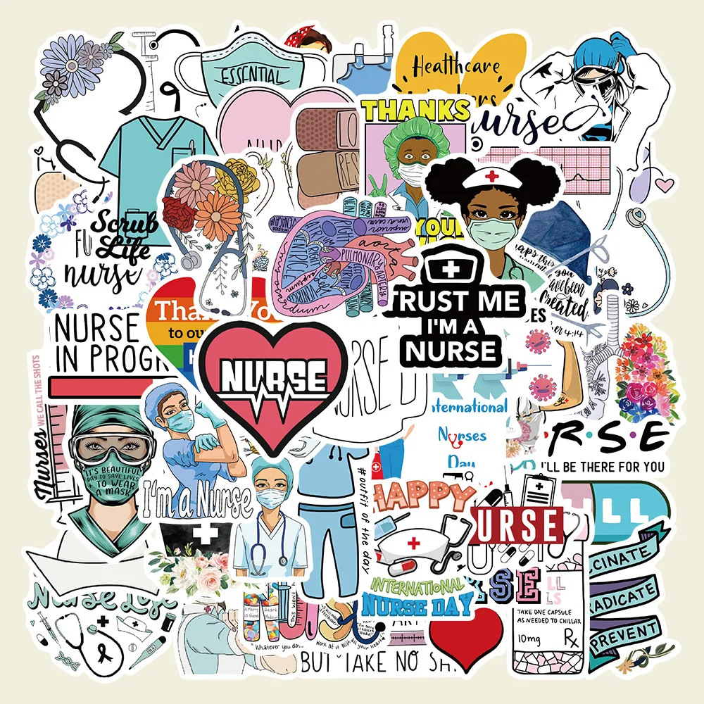 50pcs Nurse Doctor Graffiti Stickers International Nurses' Day Decals Kids Toy Phone Car Laptop Luggage Waterproof Sticker