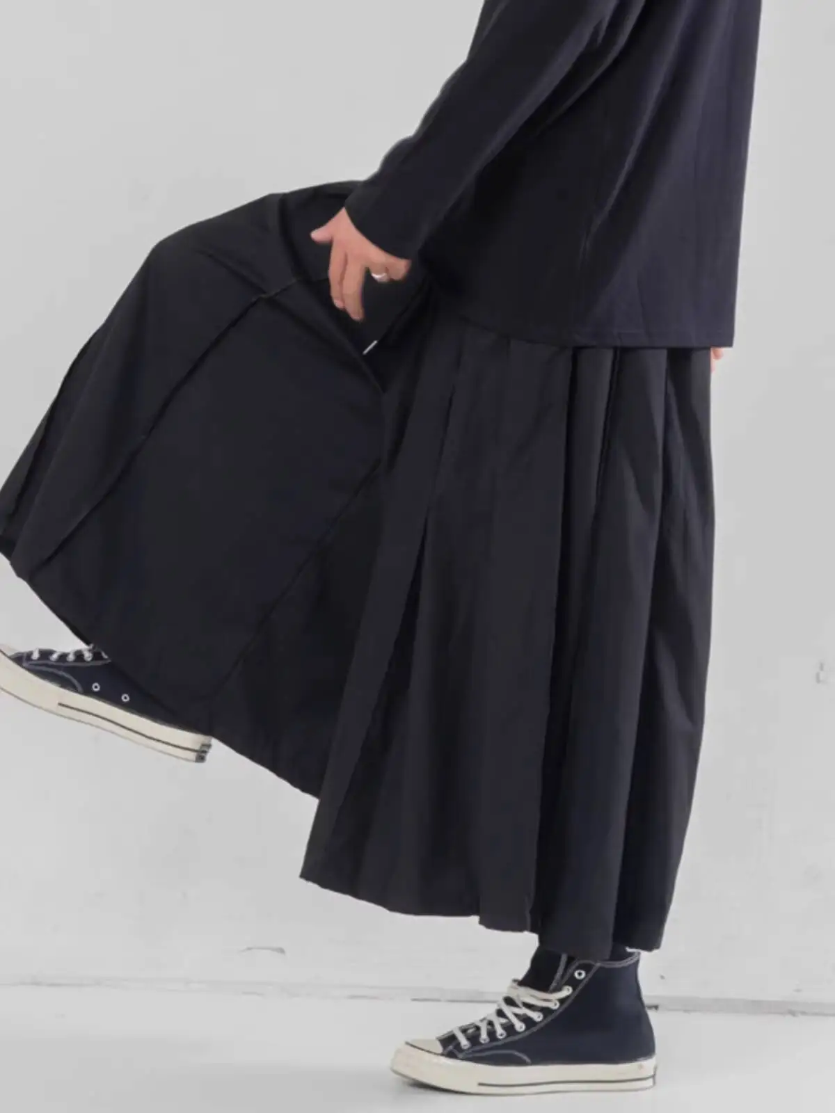 

Japanese-Style For Couples, Wide-Leg Culottes, Men's Casual Pants Dark Style, Exposed Seam Design, Trendy Brand Casual Culottes