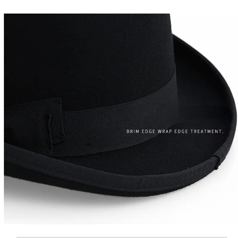 4Size 100% Wool Women Men Bowler Hat Pure Crushable Dome Fedora Hat Traditional Billycock Groom Cap