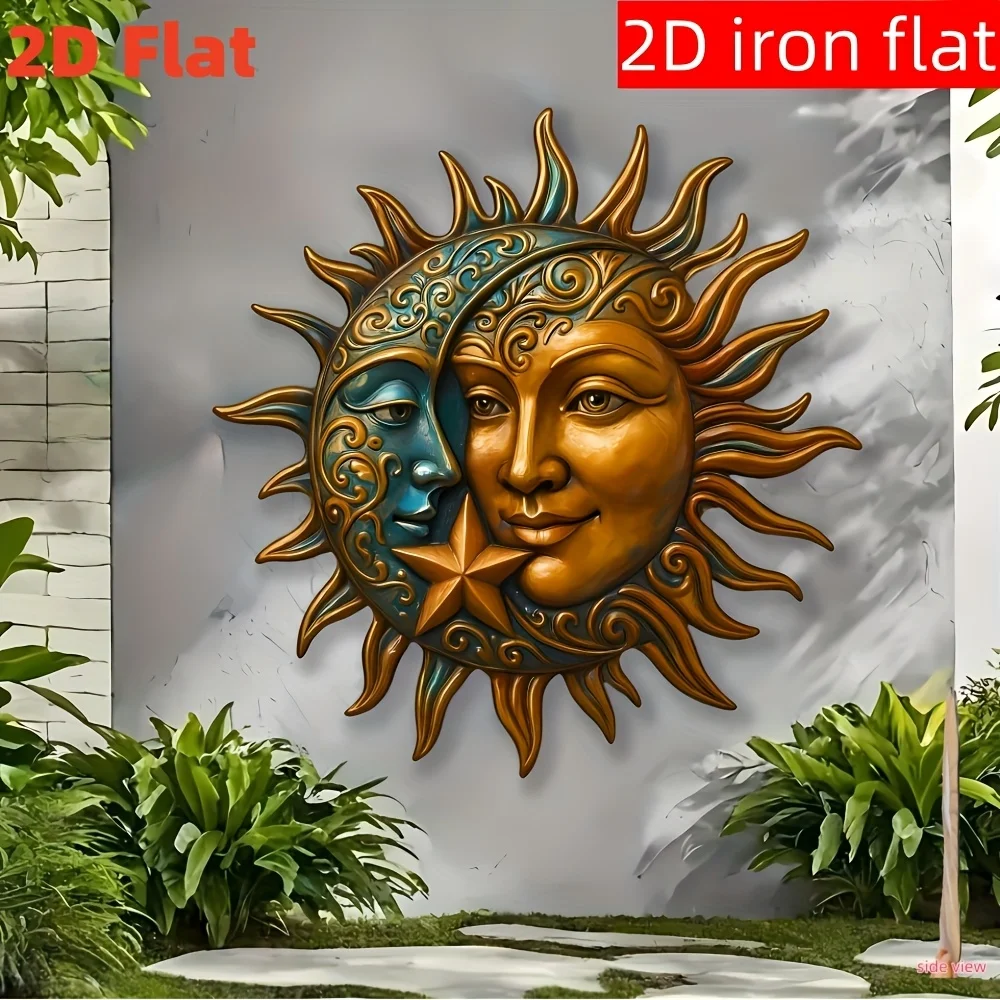 1pc Sun and Moon Metal Wall Art - Mystic Symbol, suitable for home and outdoor decor, romantic Valentine's Day or birthday