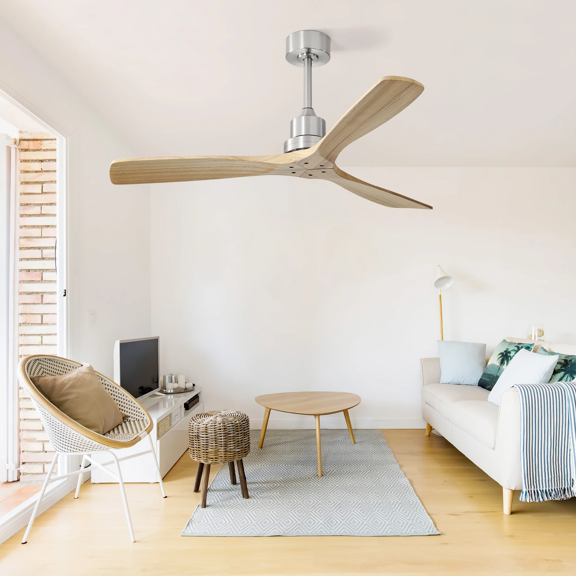 Sofucor Modern 52-inch Ceiling Fan without LED Reversible DC Motor 6-speed High wind 3 Wood Blade and Remote control