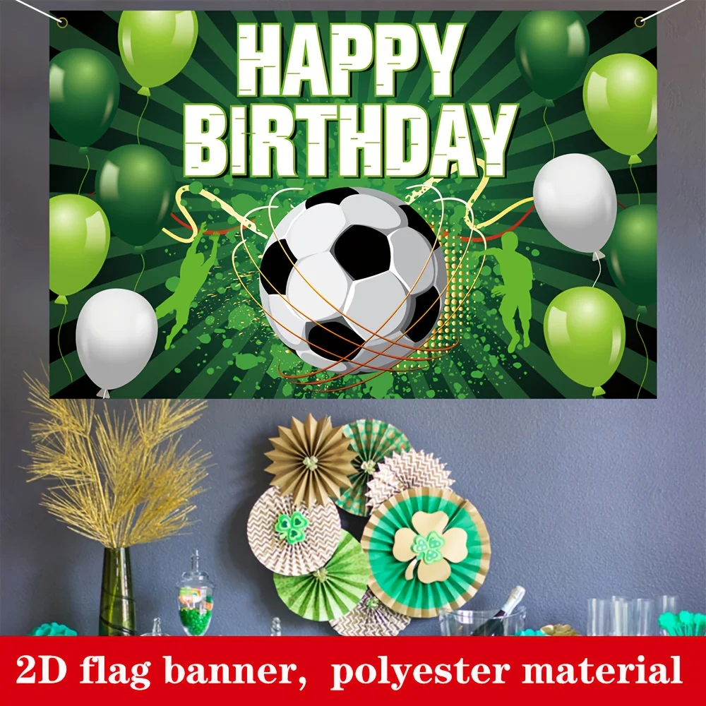 

2D FLAT Hanging Outdoor Birthday Flag, Football Theme Happy Birthday Banner, Green Tone Happy Birthday Banner, Boys Party