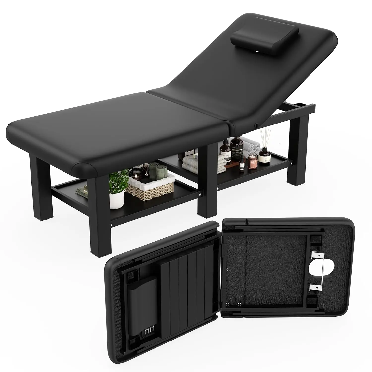 

Stationary Massage Table Folding Bed with Backrest for Treatment Table Physical Therapy Table Spa Facial Bed, Metal, Customized