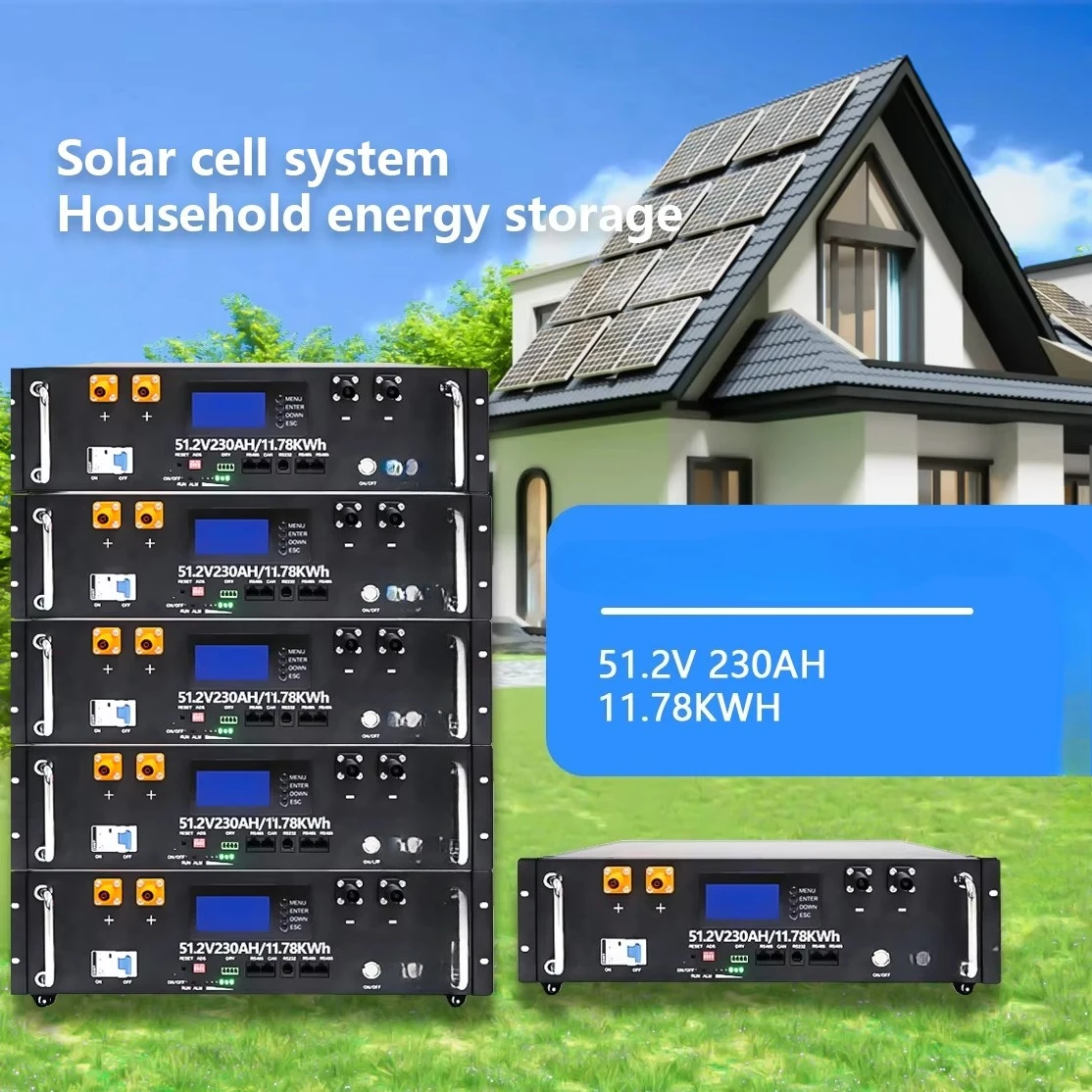 Container Solar LiFePO4 Home Energy Storage Battery 51.2V 48V 25.6V 200AH 230AH 400AH 10.24kWh 11.78kWh Battery Lithium