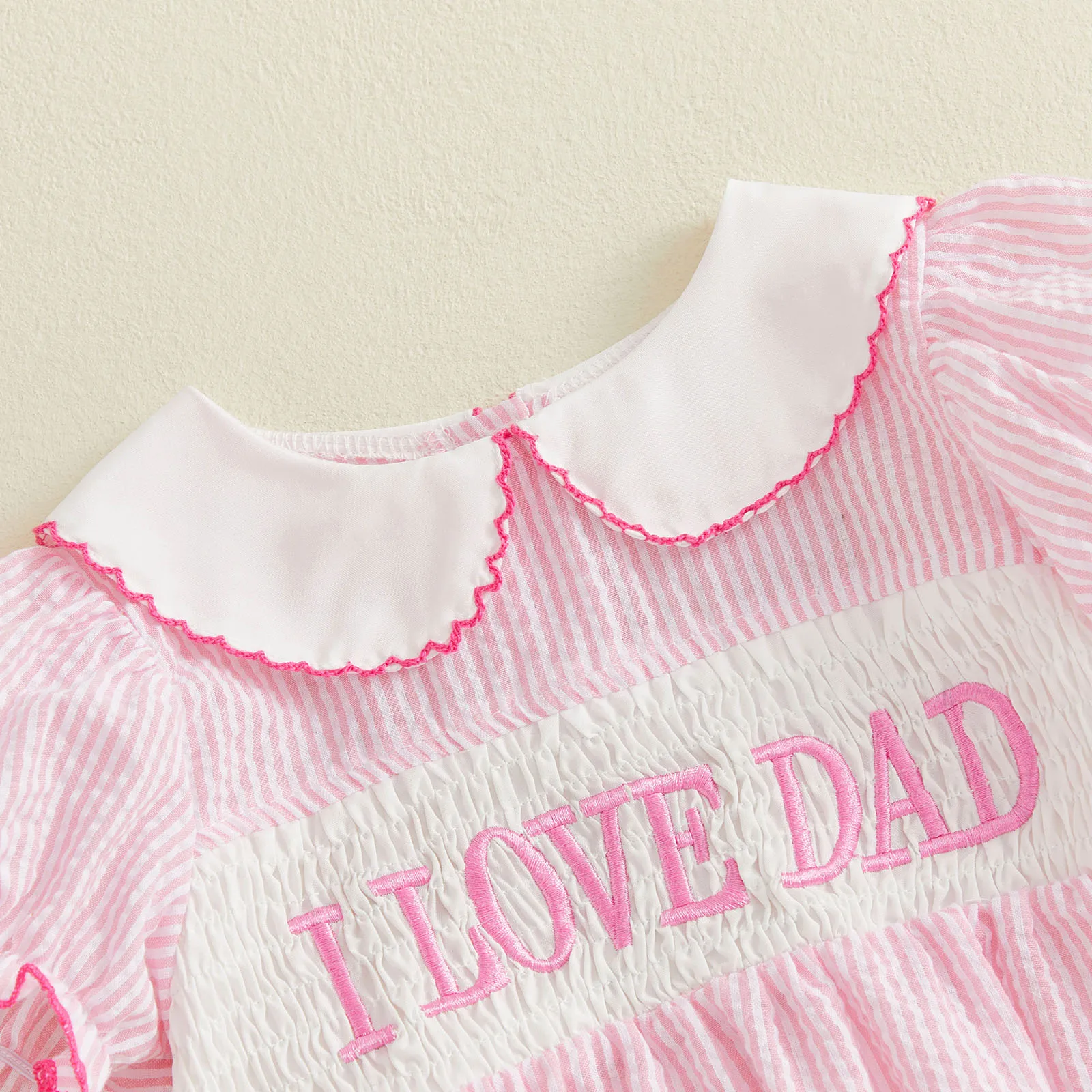 Barboteuse pour bébés filles, manches courtes, col de poupée, rayures, lettres brodées, vêtements d'été