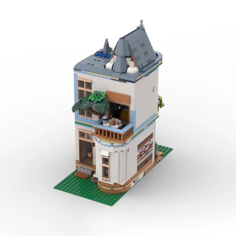 Casa de ciudad blanca MOC de 1290 piezas, casa de ciudad Modular, bloques de construcción de modelos educativos, regalo de juguetes DIY de cumpleaños