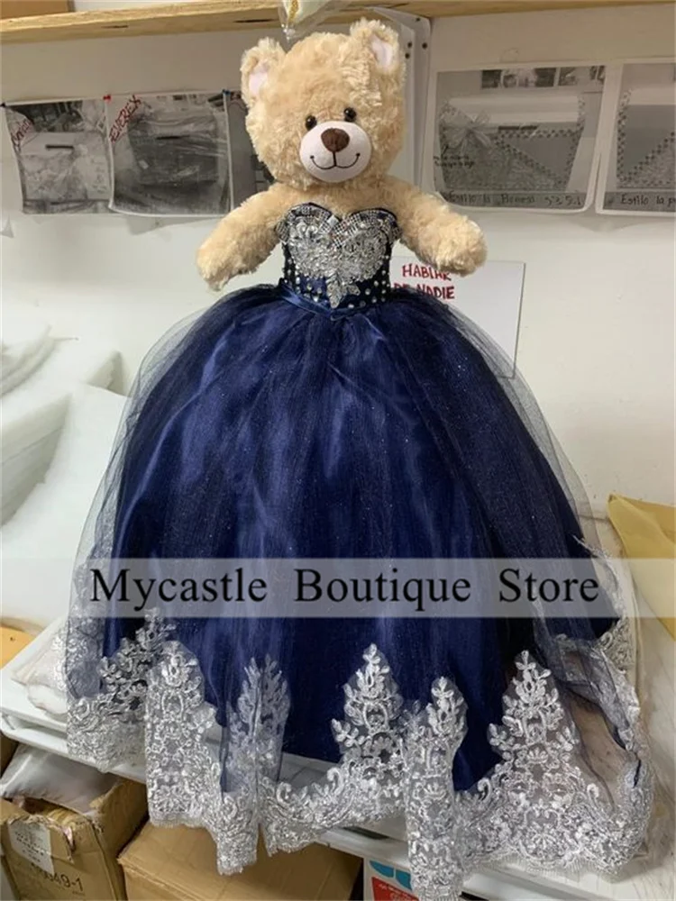 

Navy Blue Off The Shoulder Special Link For Personalized Quinceanera Teddy Bear Dress Sweetheart Beaded Appliques