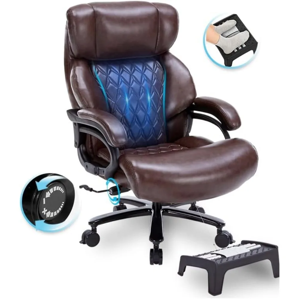 

【800LBS Heavy Duty Office Chair with Massage Footrest】 Big & Tall Executive Chair with Adjustable Lumbar Support, PU Leather