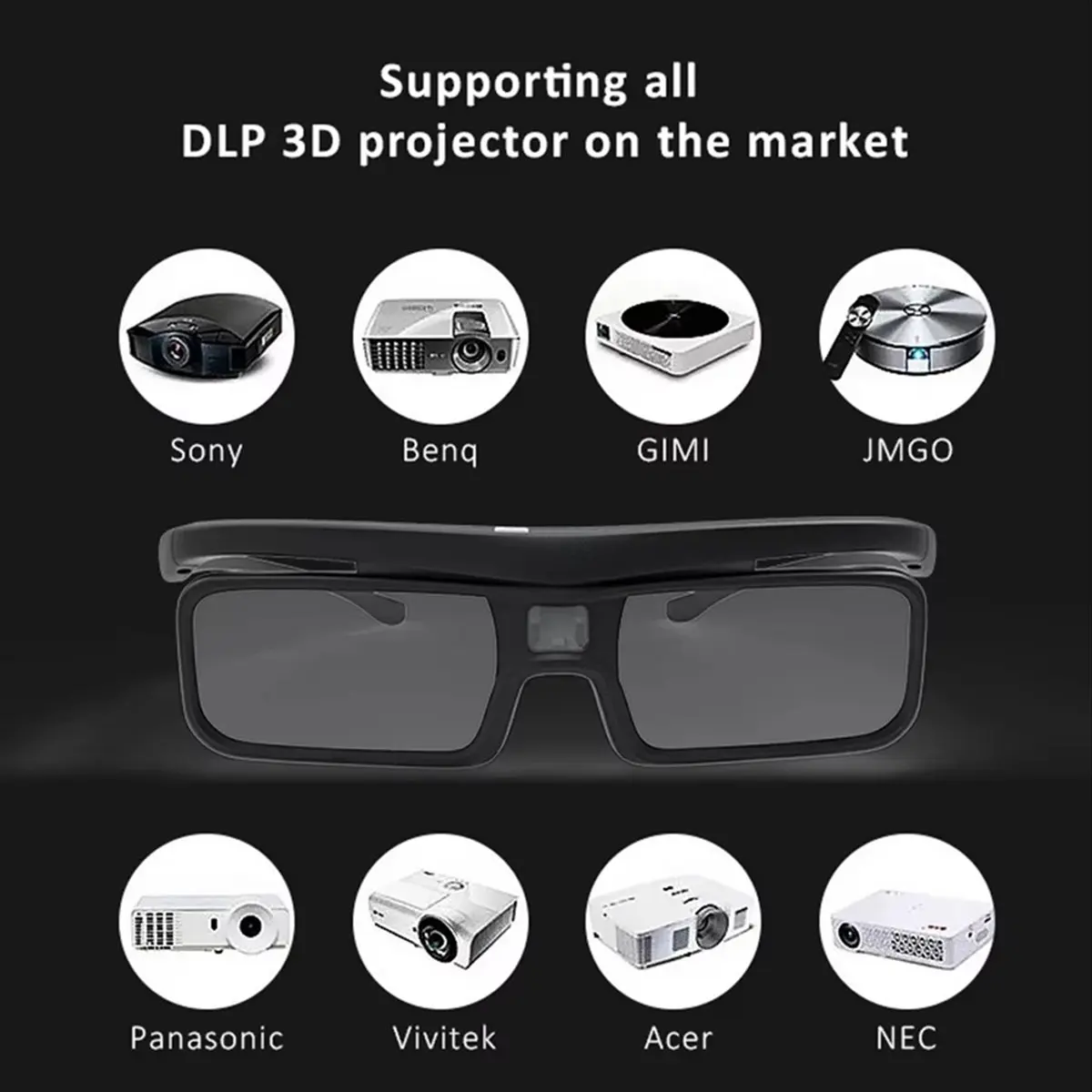popop For DLP Link Active Shutter 3D Glasses USB Rechargeable Eyeglasses for Home Cinema DLP Projector Not Suitable for All TV