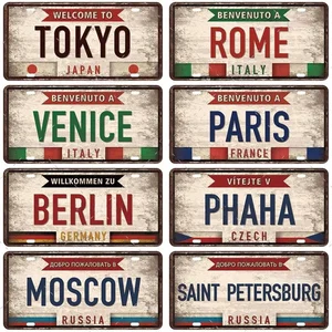 Vintage Berlin Madrid New York Paris Country City Style Tấm kim loại Tín hiệu người đàn ông Homem Cave Bar Club Trang trí áp phích 10 Tháp bán hàng chính Pen Eiffel - №2