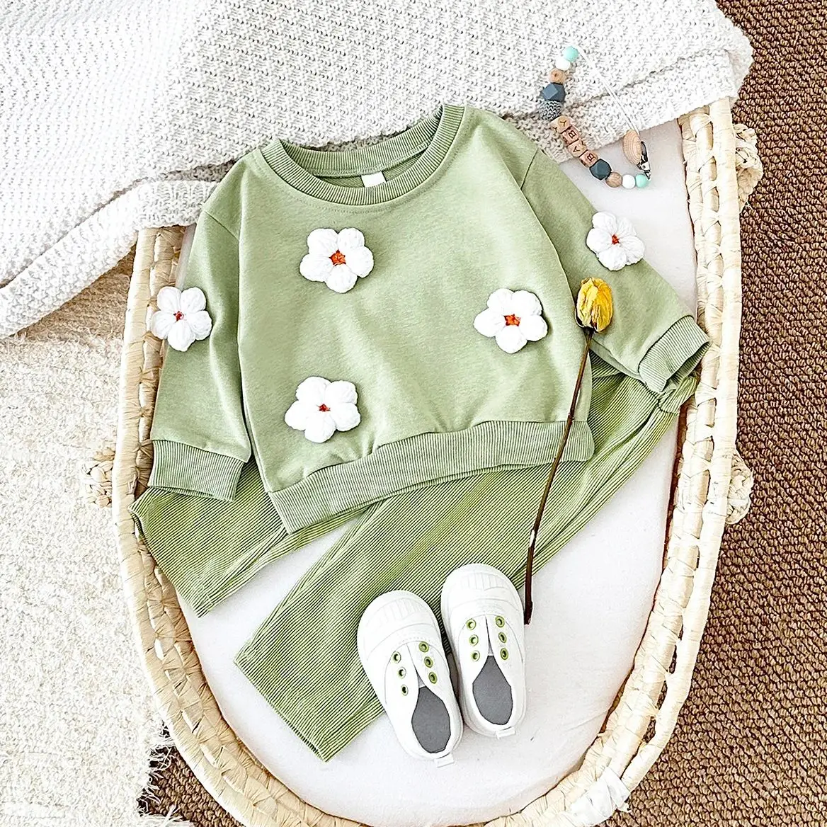 2024 Newborn Baby Clothes Boys Girls Toddler Suit Warm Cotton Comfortable Spring Autumn Star Flower Pullover Top+Loose Pants