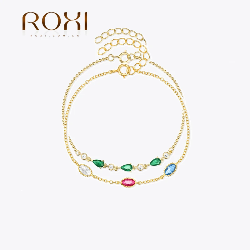 سوار زركون نسائي من الفضة الإسترلينية ، إسورة بوهيمية ، أحمر وأخضر ، هدايا مجوهرات للحفلات ، 17 + 3