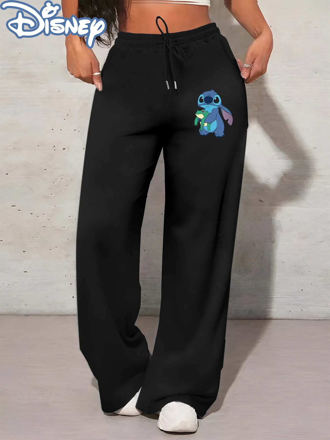 

Женские прямые спортивные штаны Disney Stitch, повседневные модные осенне-зимние флисовые спортивные штаны, уличная одежда больших размеров
