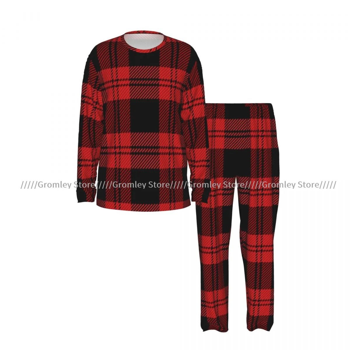 Tartan Plaid Scottish Pattern Men's Pajama Set Long Sleeve T-Shirt and Long Pants Sleepwear Male Nightwear Home Suit
