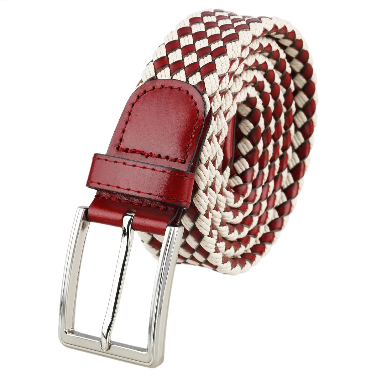 

Cowhide Wax Rope Woven Single Pin Buckle Belts Casual Canvas Adjustable Waist Belt For Jeans