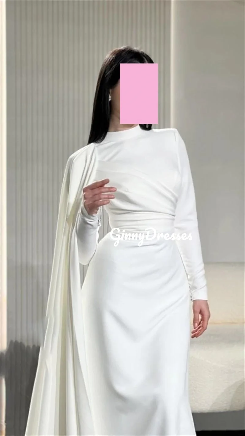 

Customized Elegant Party Dresses For Women Column Scoop Neckline Floor-Length Ruffle Evening Dress Zipper Up Long Sleeves Lining
