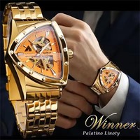 Winner 395S Premium Men's Luxury Automatic Mechanical Watch Stainless Steel Hollow Triangle Skeleton Dial Casual Men's Clock