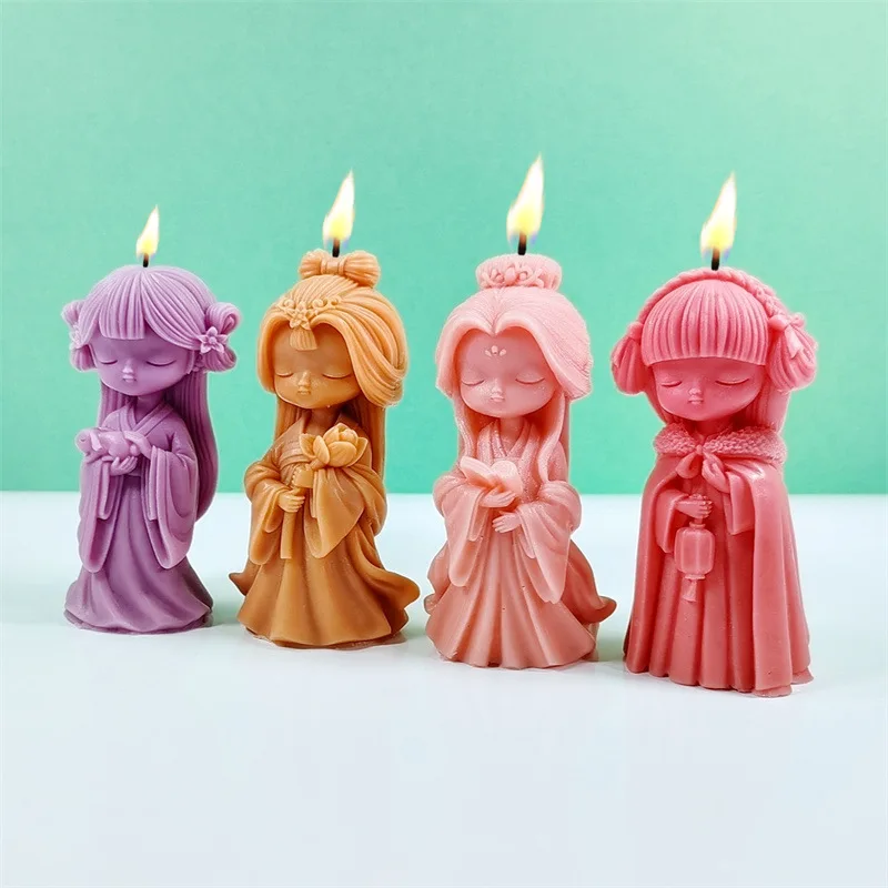 

Антикварные формы для свечей Hanfu для девочек, силиконовые формы ручной работы, сделай сам, ароматерапия, гипс, обнимающий кролик, фонарь для переноски, декор для рабочего стола