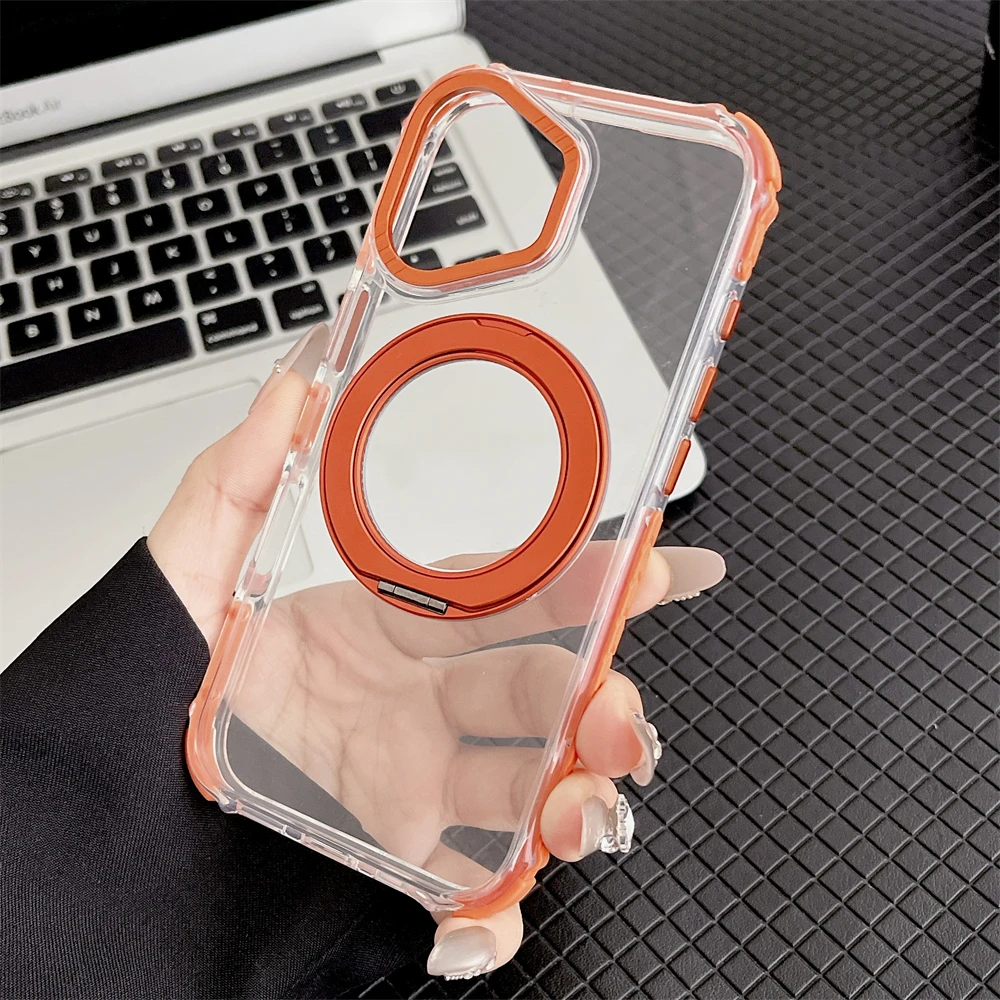 

Кристально чистый чехол с кронштейном-подставкой для MagSafe для iPhone 17, Air 16, 15 Pro Max, противоударный акриловый чехол с магнитной беспроводной зарядкой