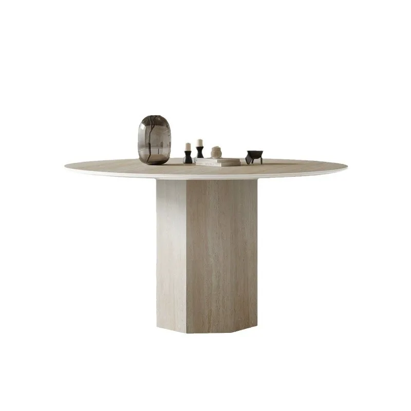 

Medieval style, rock slab, travertine, dining table, modern, simple, light luxury, minimalist, round, small apartment