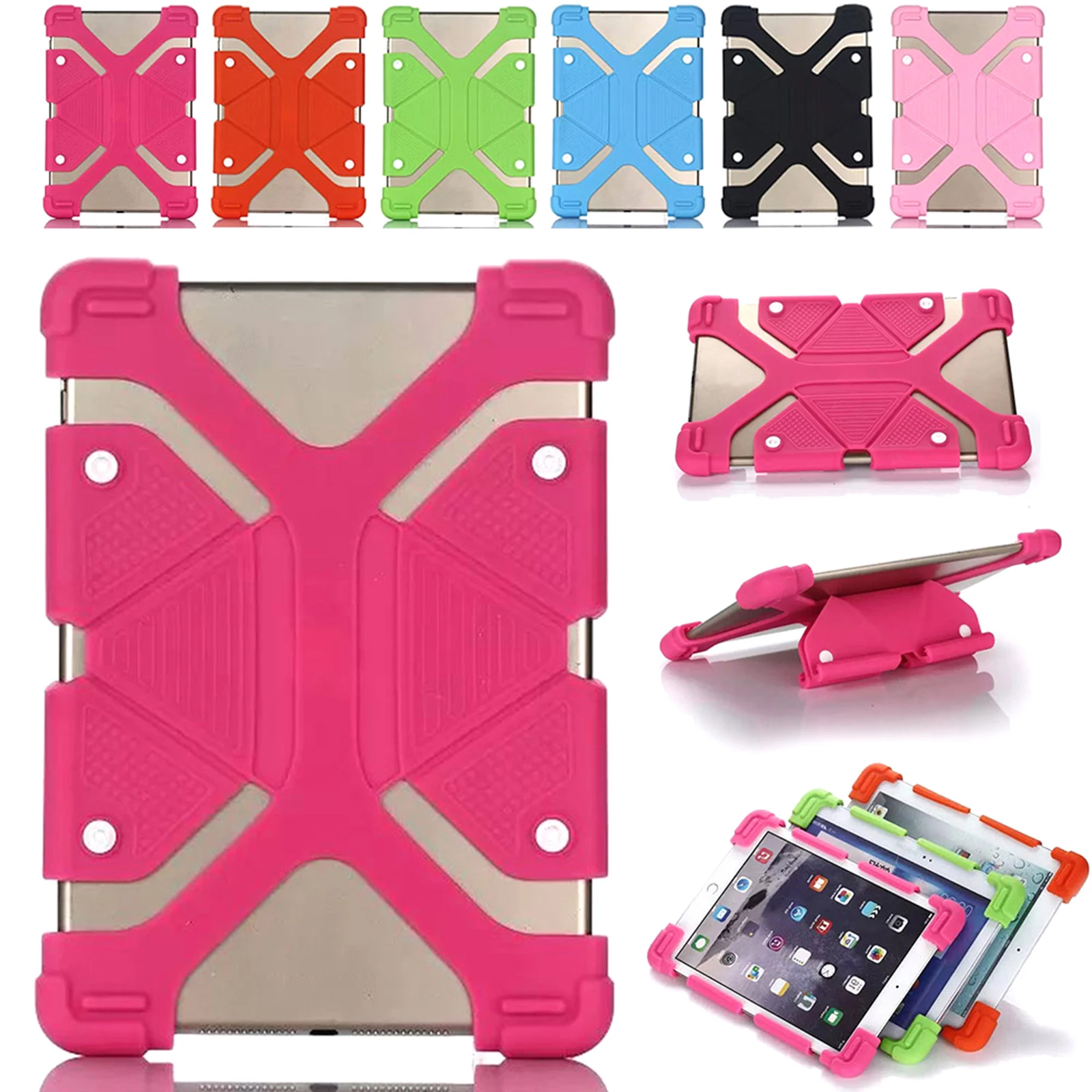 

Universal 7.9"-9" inch Soft Silicone Tablet Case 8.0" 8.4" Back Kickstand Tablet Shell Cover for Huawei Samsung Tab A iPad mini