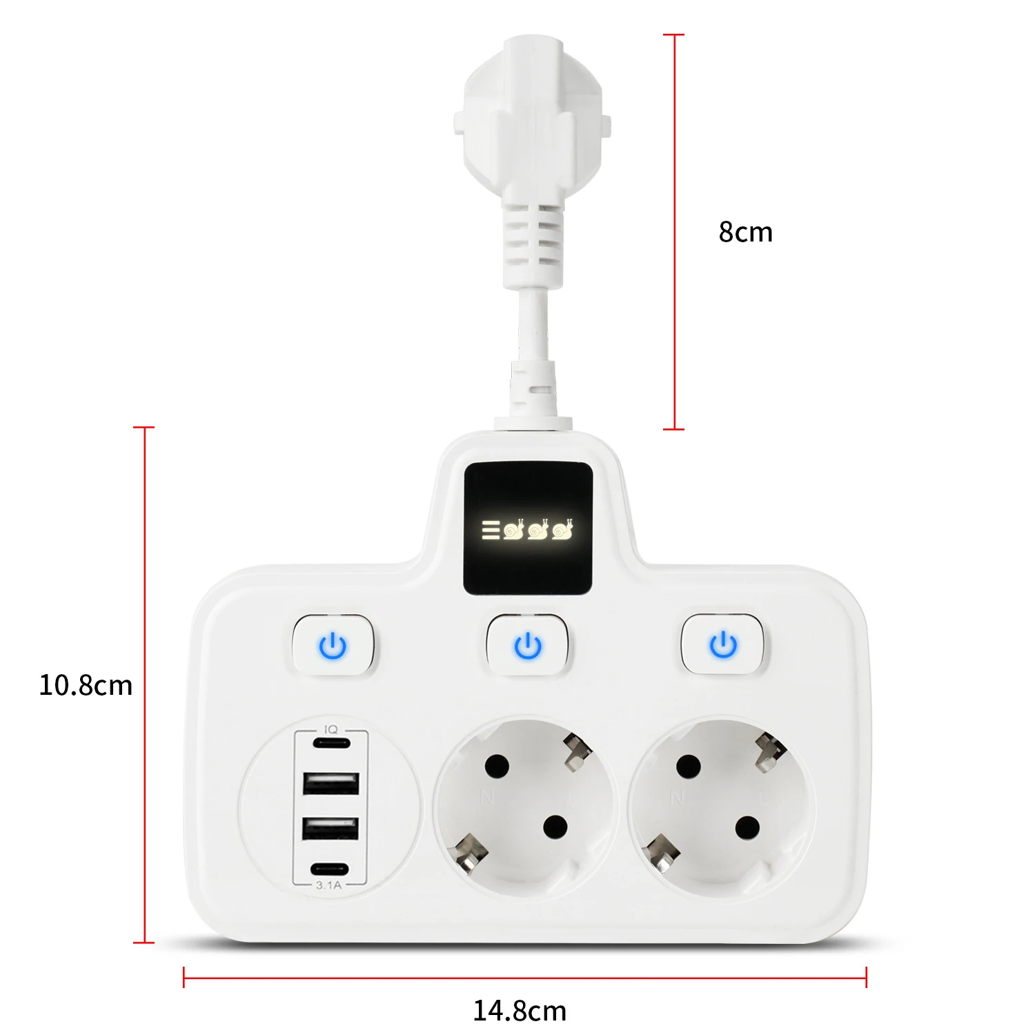 Hot Selling 3250W 13A 250V 2 Way European Socket With Independent Switch USB And Type-C Power Strip