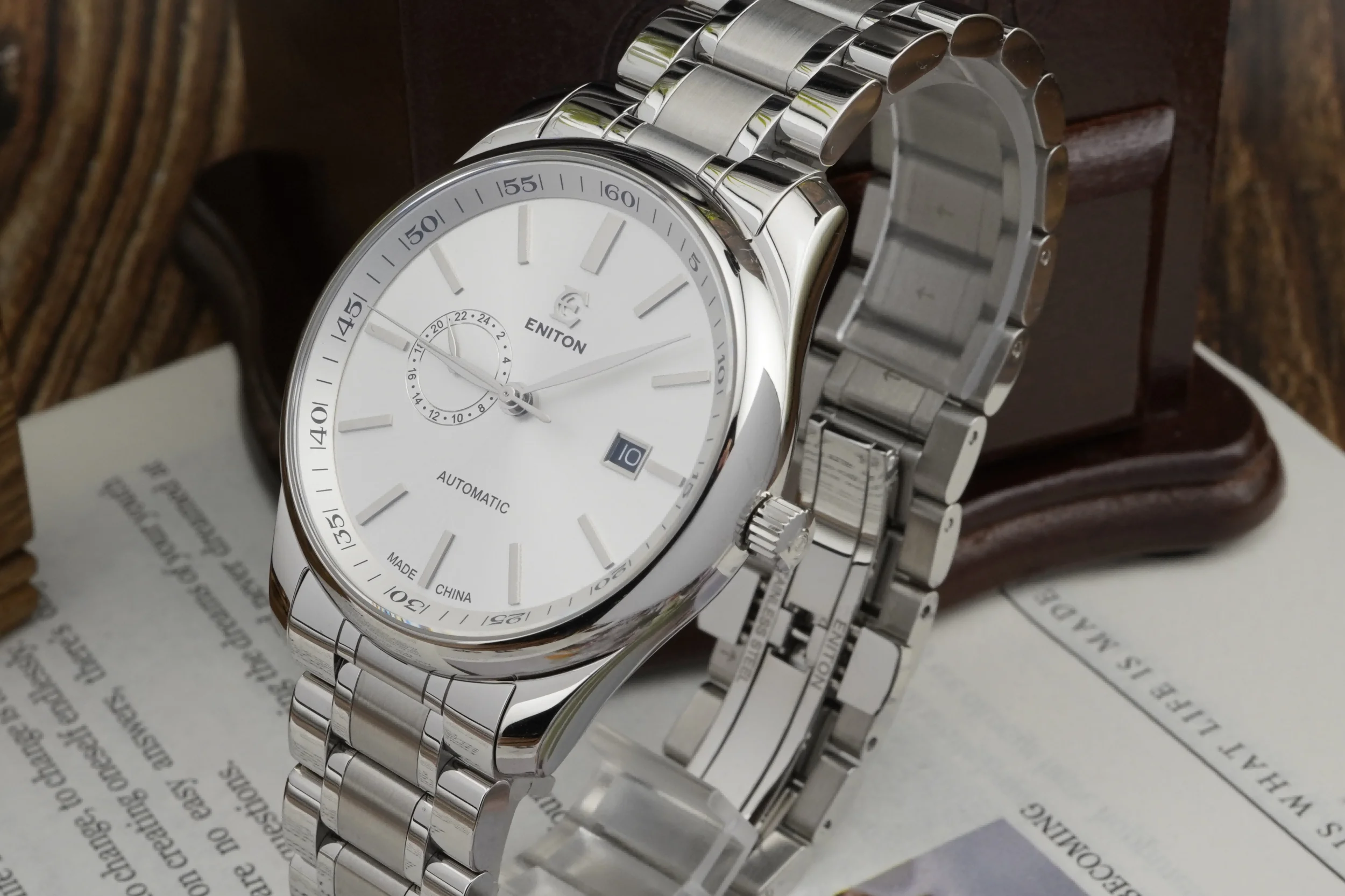 ENITON 新しい 41 ミリメートル 8217 サファイアガラスレザー日付 24 時間表示ビジネス高級ファッションパイロット航空腕時計