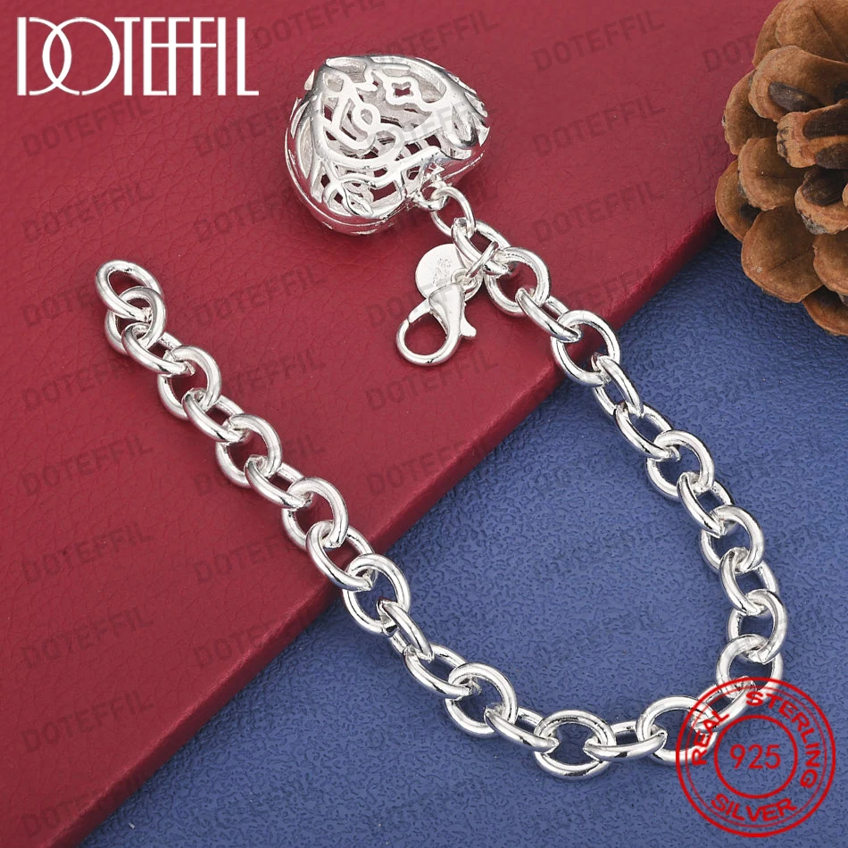 925 Sterling Silber 8-Zoll Filigranes Herz-Armband, Modisches Damen-Party-Accessoire Schmuckstück