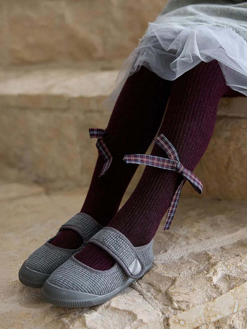 MILANCEL New Autumn Kids Pantyhose Cute Solid Color Checkered Bow Tie Girls Tights Thin Children High Waisted Pants