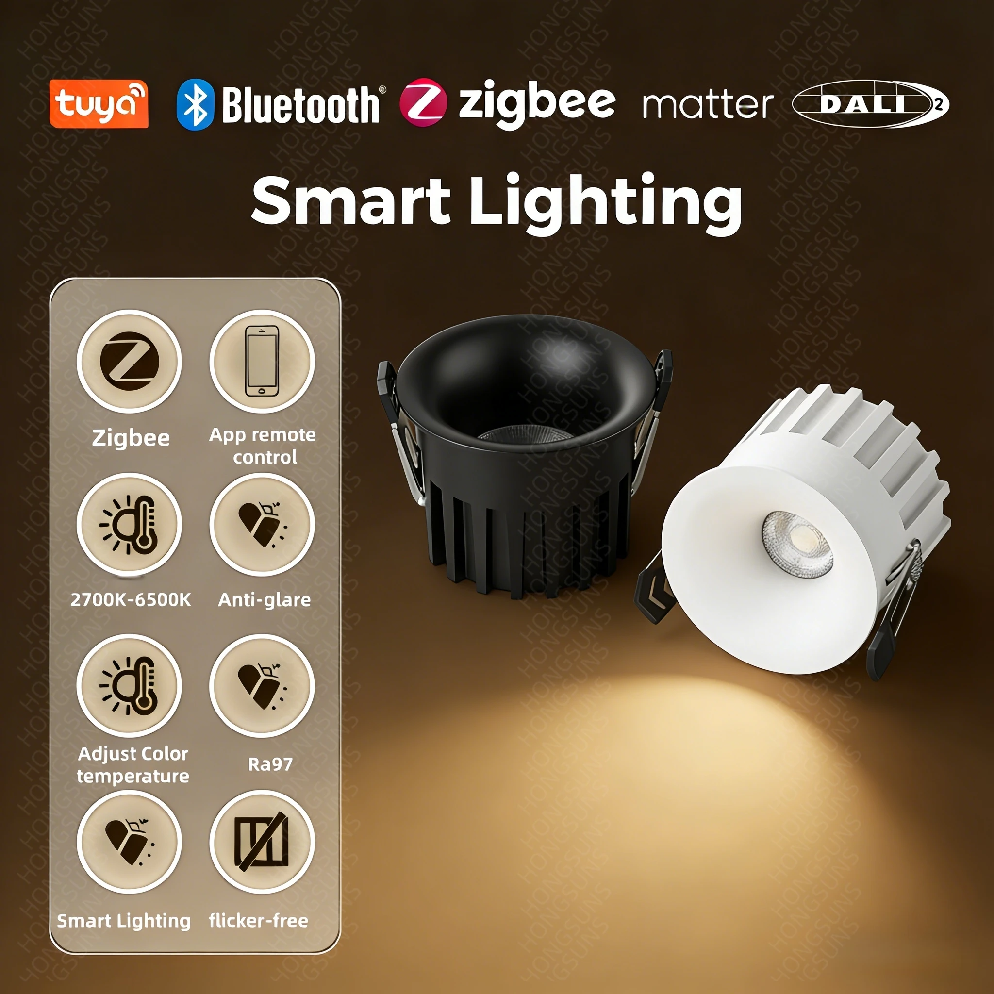 

Tuya Bluetooth/ Zigbee/ DALI/ Matter Smart Recessed LED Ceiling Spot Light AC220V/110V Dimmabe Ceiling Lamp for Bedroom Kitchen