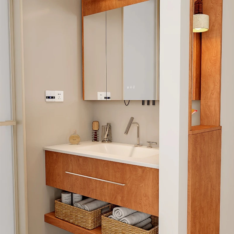 Birch ocean board bathroom cabinet combination rock slab hot bending integrated basin toilet washstand bathroom
