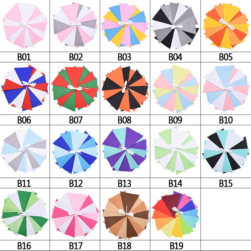 12 Flags Multicolor Felt Cloth Garland Pennant Bunting Banner for Wedding Party Baby Shower Wall Hanging Garland Decor Supply 8z
