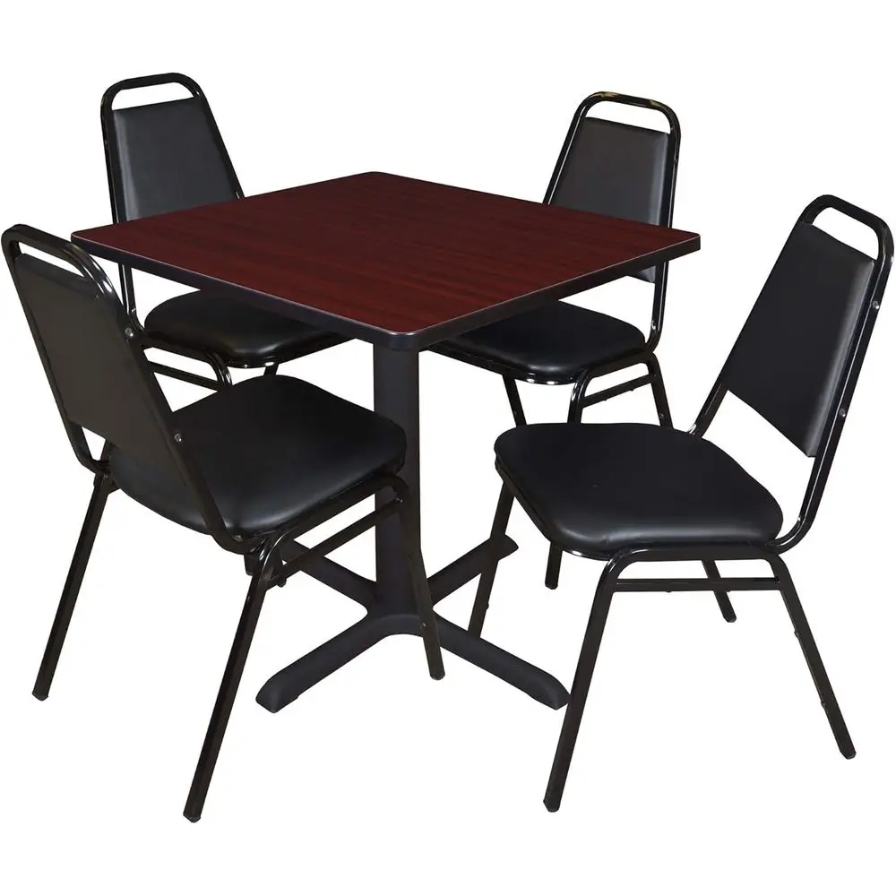 

30 Inch Square X-Base Breakroom Table with 4 Stackable Black Chairs