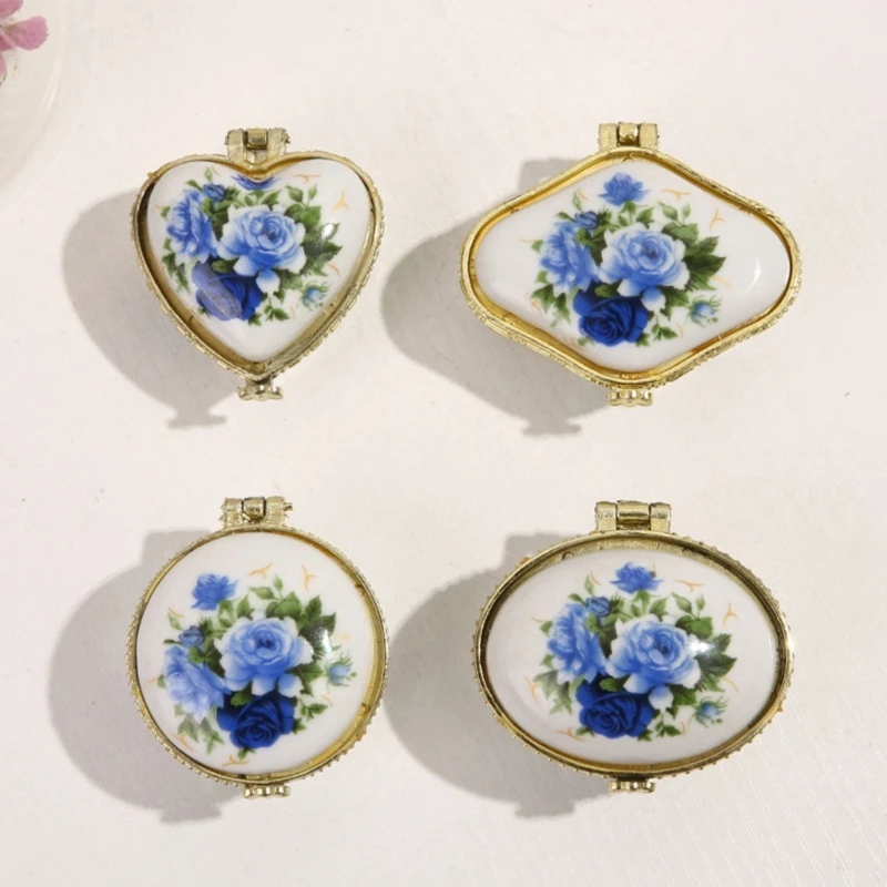 Set of 4 Vintage Porcelain Jewelry Box Miniature Ceramic Trinkets Case for Rings Earrings Organiser Jewellery Holder