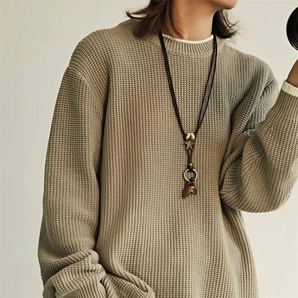 PU Leather Retro Sweater Chain Necklace Star Long Pendant Necklace For Women Simple Fashion Jewelry Accessories