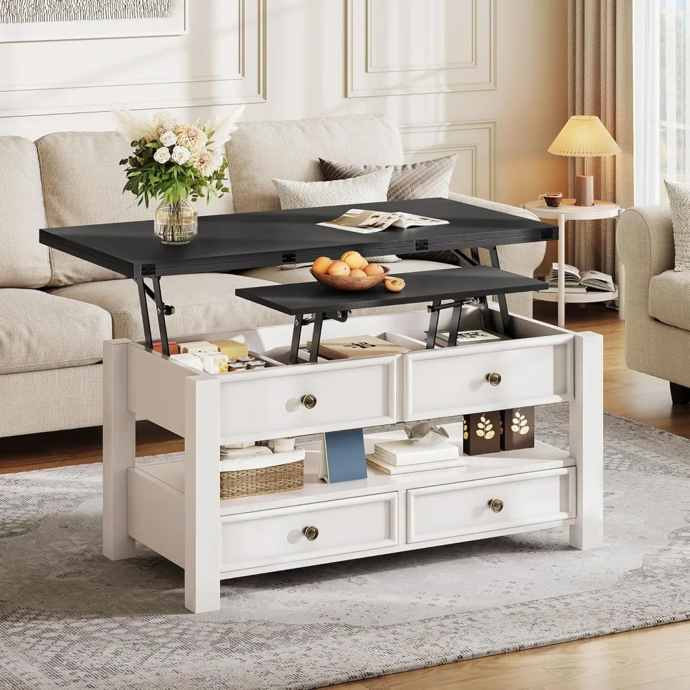 Coffee Table Lift Top, Multi-Function Convertible Coffee Table with Drawers and Hidden Compartment, Converts to Dining