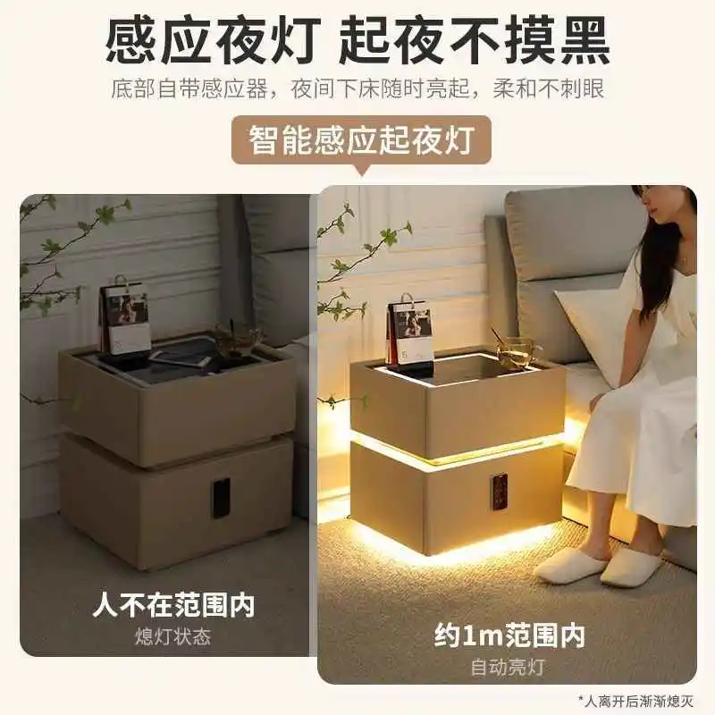 طاولة بجانب السرير ذكية معلقة على الطراز الكريمي مع خزانة تخزين بجانب السرير خفيفة وبسيطة وحديثة لغرفة النوم