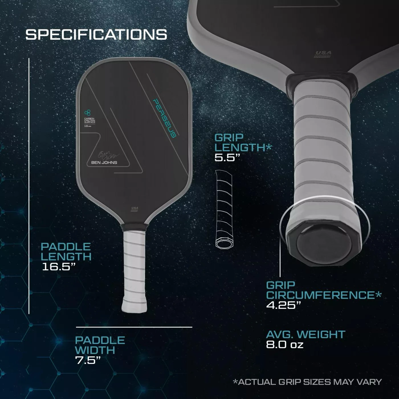 BEN JOHNS T700 Carbon Fiber Pickleball Paddle Carbon Friction Surface 16mm Polymer Honeycomb Core Enhanced Power&Spin&Control