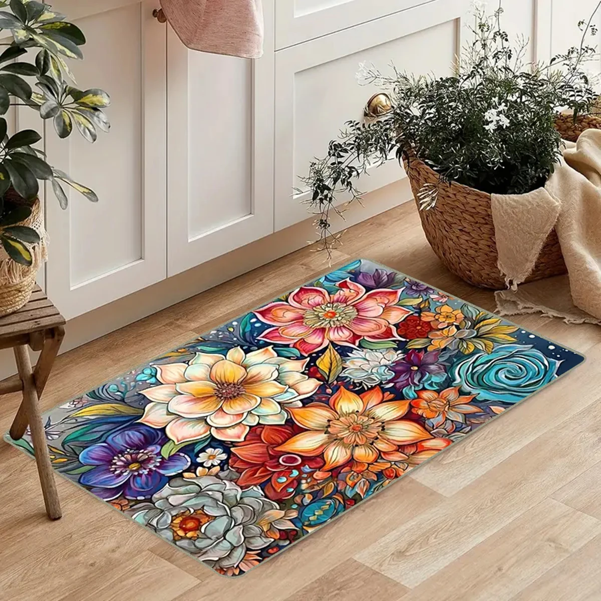 Large size kitchen anti-skid carpet absorbent kitchen floor mat machine washable floral pattern floor mat