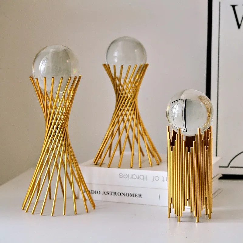 Creative home decoration light luxury crystal ball handicraft ornament metal wrought iron European office bookcase table