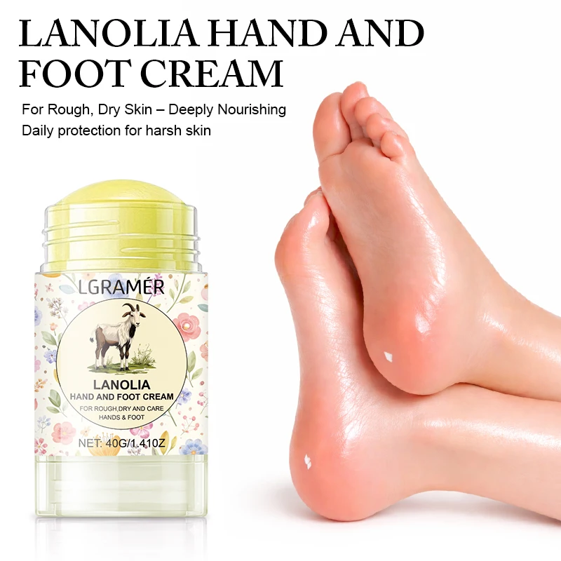 40g Lanolin Hand- und Fußcreme-Stick, Sanfte Exfoliation, Erweicht Trockene Rissige Fersen, Tiefenwirksame Hydratation, Nährt und Repariert Raue Trockene Haut
