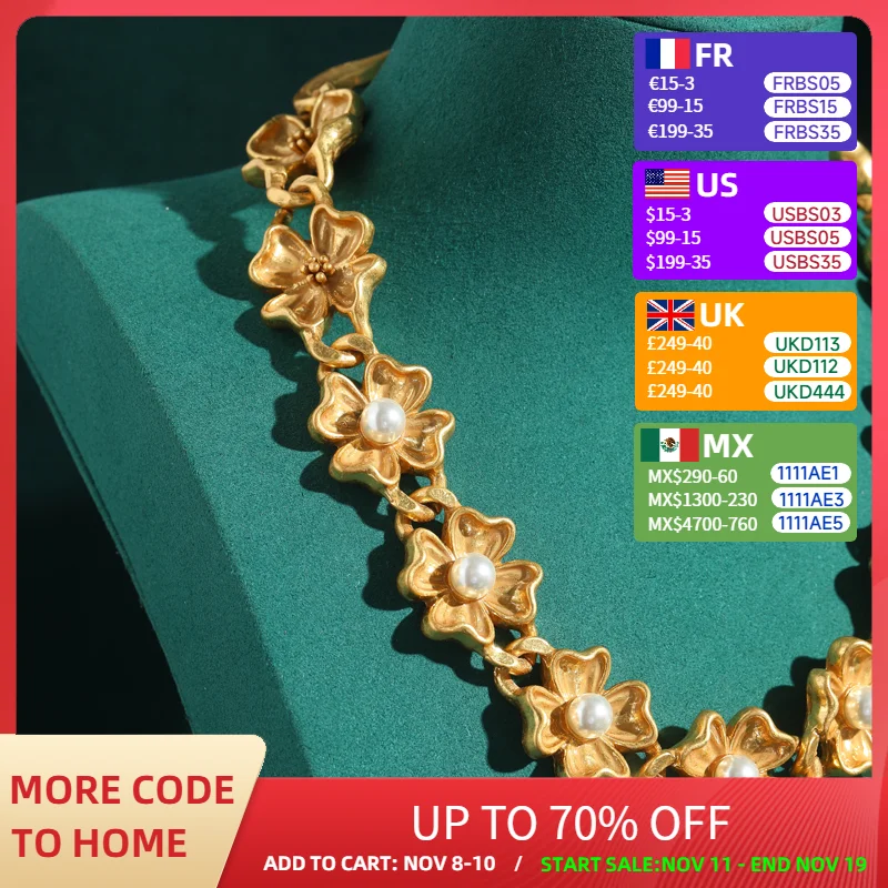 

Vintage Flower Necklace Pearls For Woman Choker Five Leaf Accessories Bridal Charm Luxury Designer Jewelry Gold Color Chain 2025