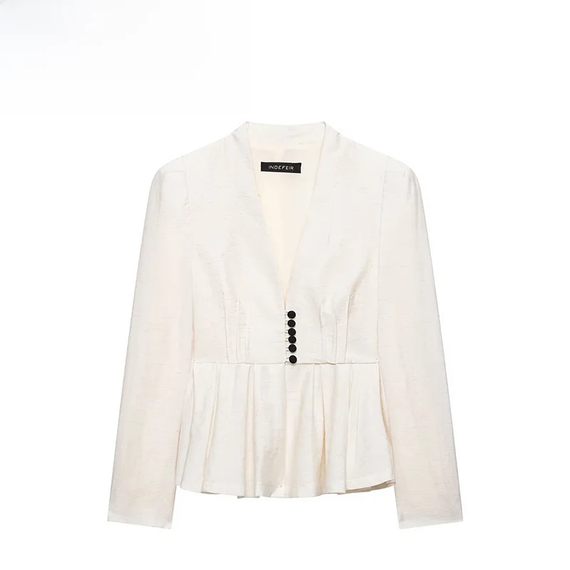 

Fashionable Slim Fit Shoulder Pad Suit Jacket Women's Long Sleeve Polyester ZR Summer New Arrival 7740876 Elegant Women's Wear